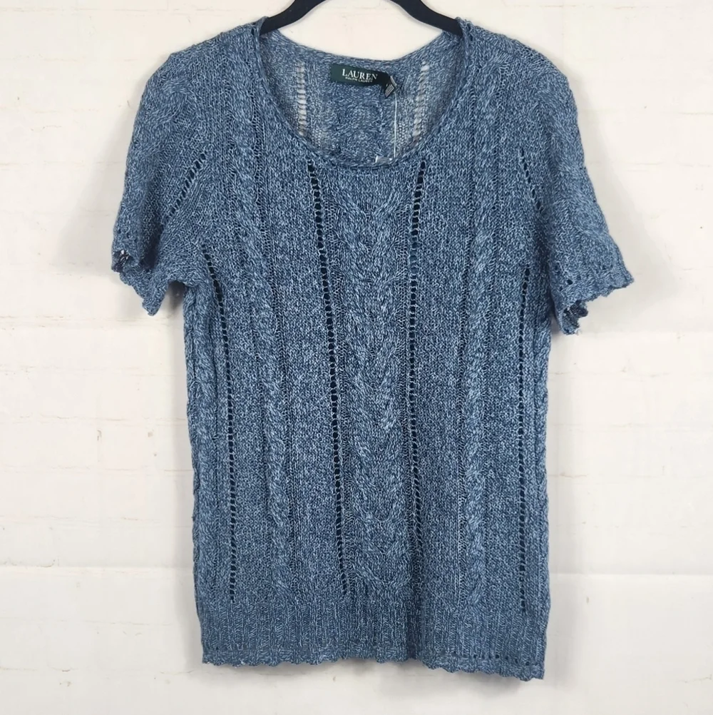 Lauren Ralph Lauren Preppy Breathable Summer Cable Knit Sweater Indigo Marl M - Picture 2 of 12